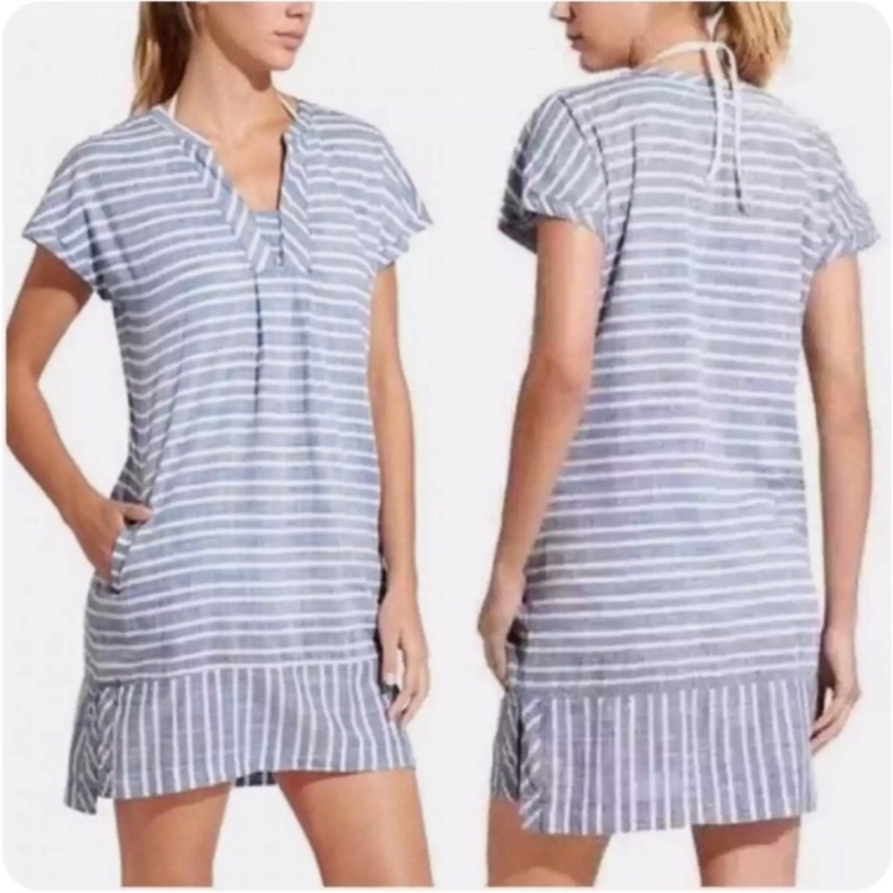 ❌SOLD❌ ATHLETA BARBADOS SWIM COVER UP SMALL CHAMBRAY LINED DRESS - Picture 2 of 7